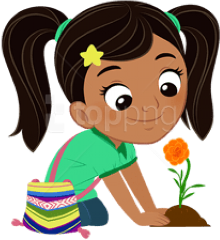 Free Png Download Nina Planting A Flower Clipart Png - Niñas Png (480x513)