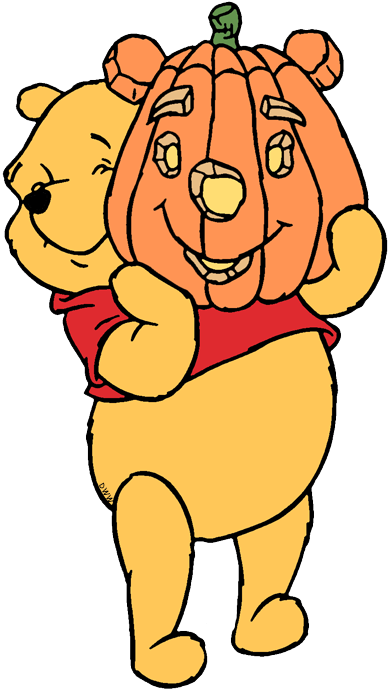 Clip Art Of Winnie The Pooh Holding A Jack O' Lantern - Cartoon (391x693)