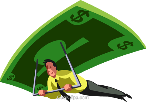 Businessman Paragliding On Money Royalty Free Vector - Gleitschirmfliegen Clipart (480x337)