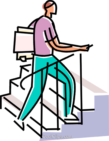 Man Climbing Stairs With File Folders Royalty Free - Cartoon Person Walking (371x480)