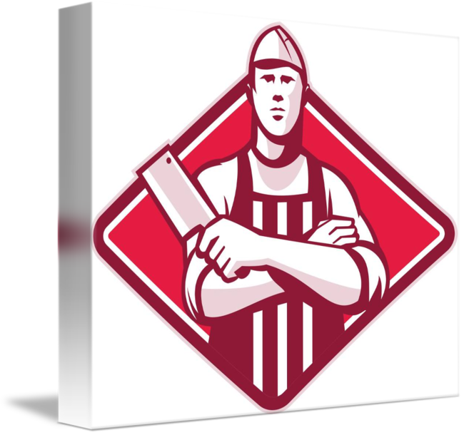 Butcher Cutter Worker Meat Cleaver Knife Retro By Aloysius - Butcher With Meat Cleaver (650x610)