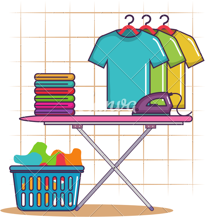 Ironing Board And Clothes Iron Basket Of House Work - Ironing Board (800x800)