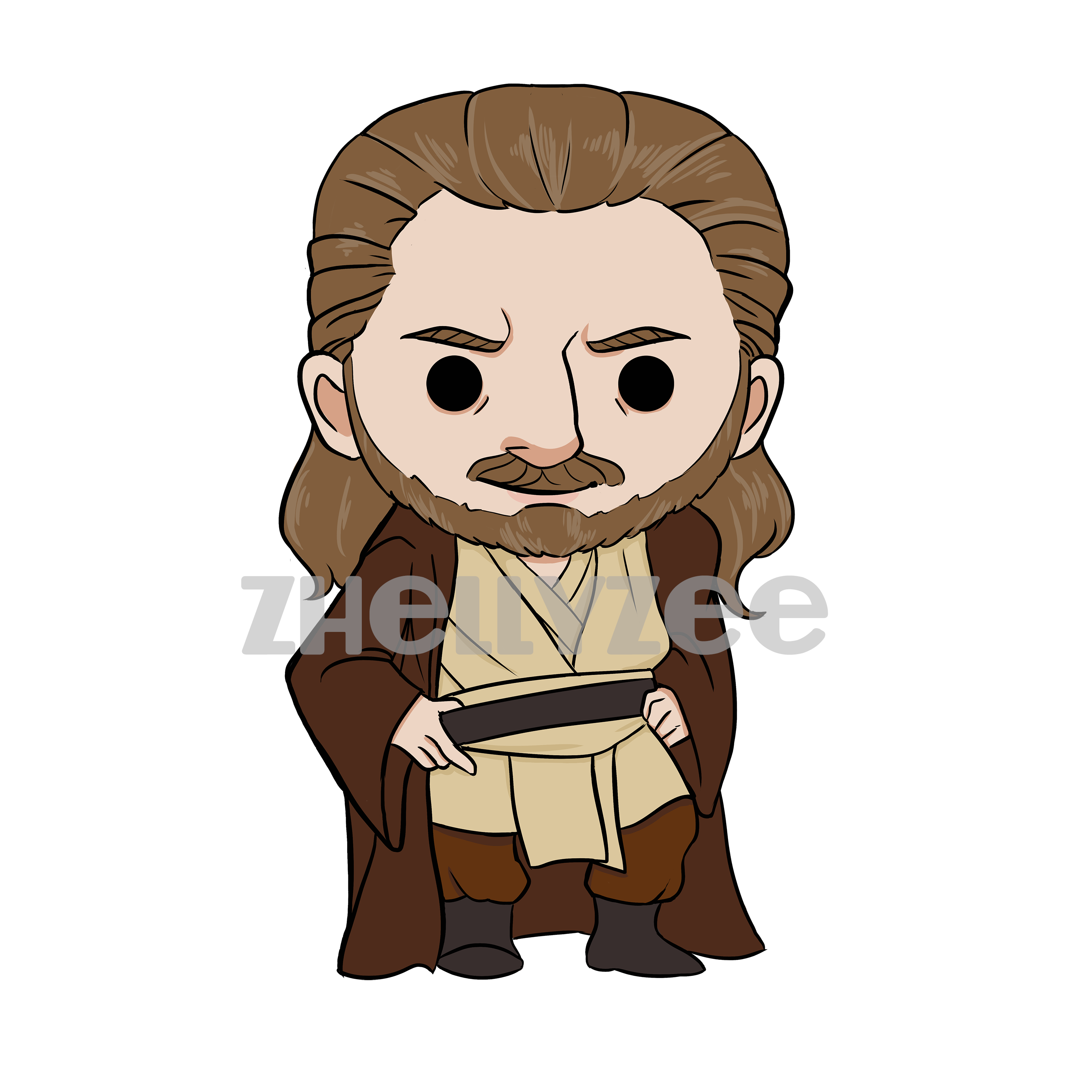 Qui-gon Jinn Pillow Plush - Cartoon (3000x3000)