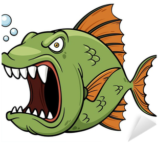 Vector Illustration Of Angry Fish Cartoon Sticker • - Piranha Cartoon (400x400)