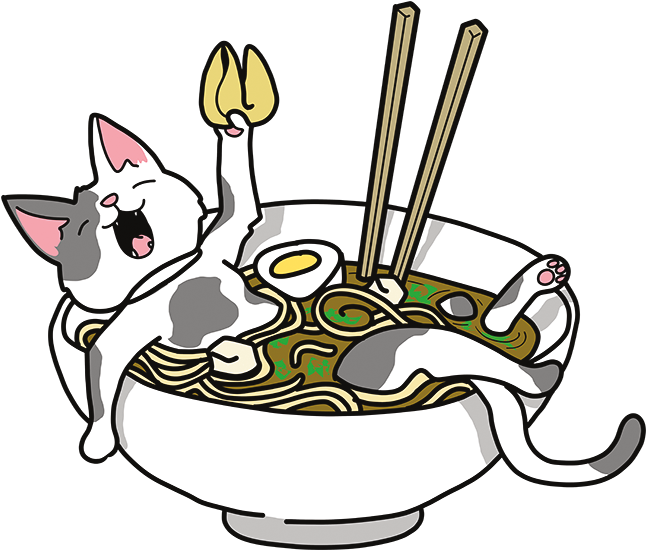 Cat In Noodle Soup - Cartoon (675x675)