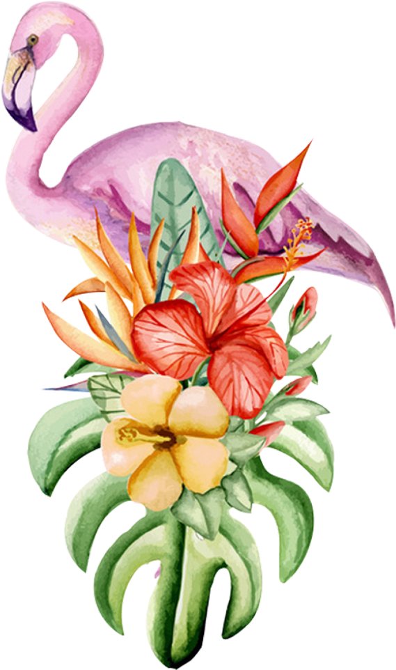 Ftestickers Sticker - Flowers And Flamingo Drawing (1024x1024)
