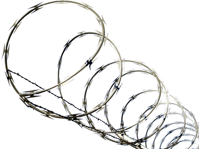 Barbed Wire Clipart Concertina Wire - Concertina Fence Png (640x480)