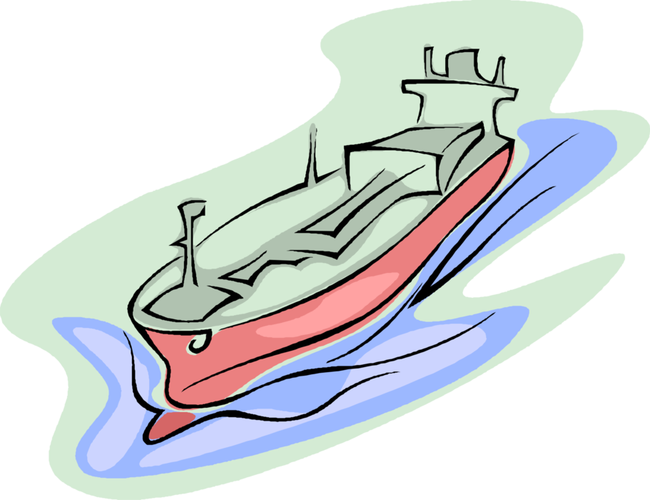 Vector Illustration Of Cargo Ship Or Freighter Ship - Oil Tanker (911x700)