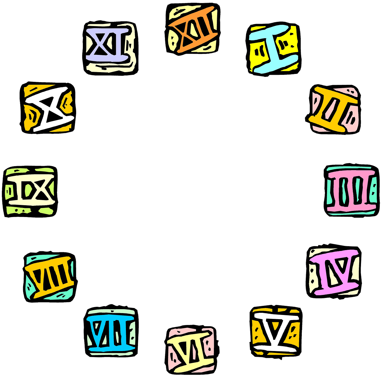 Clock Face Clock Dial - Angka Romawi 1 10 (1280x1280)