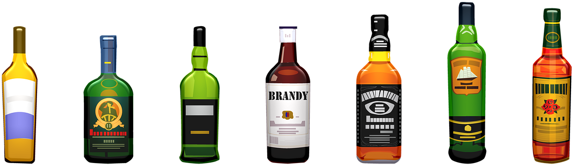 Alcohol, Bottles, Whiskey, Wine, Scotch - Bottles Of Alcohol Png (1229x340)