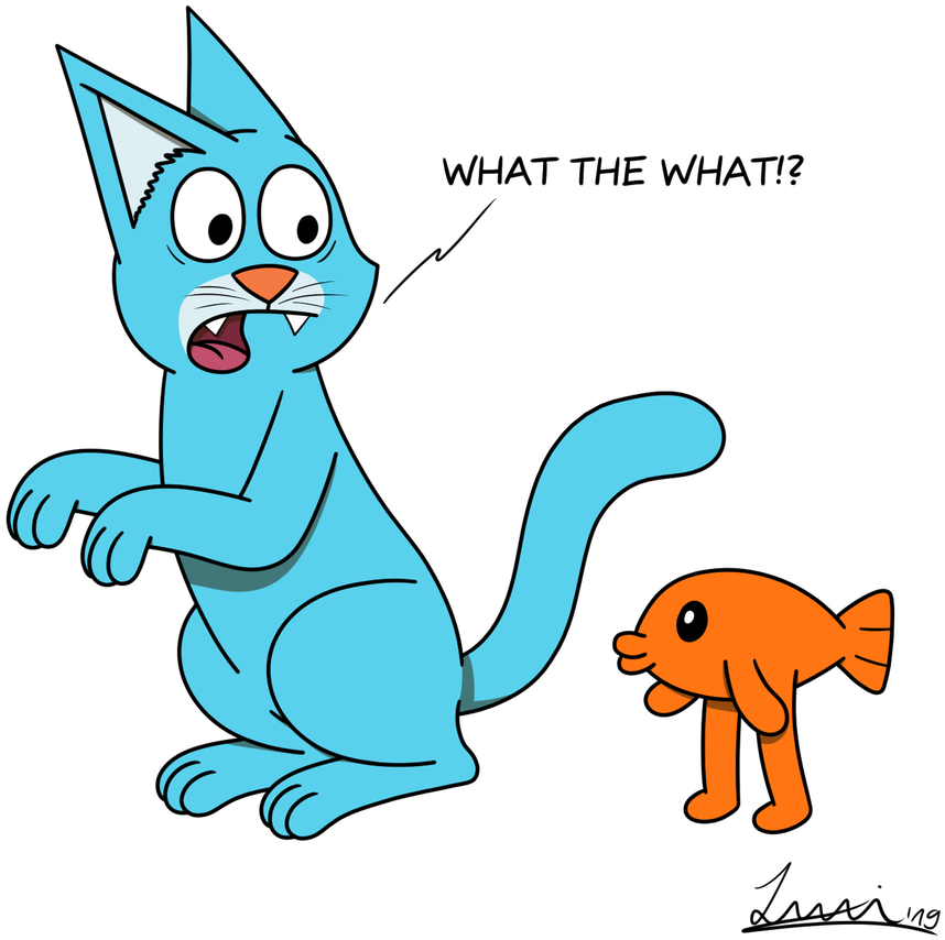 Blue Cat And Goldfish With Legs By Stevendeluxi - Cartoon (894x894)