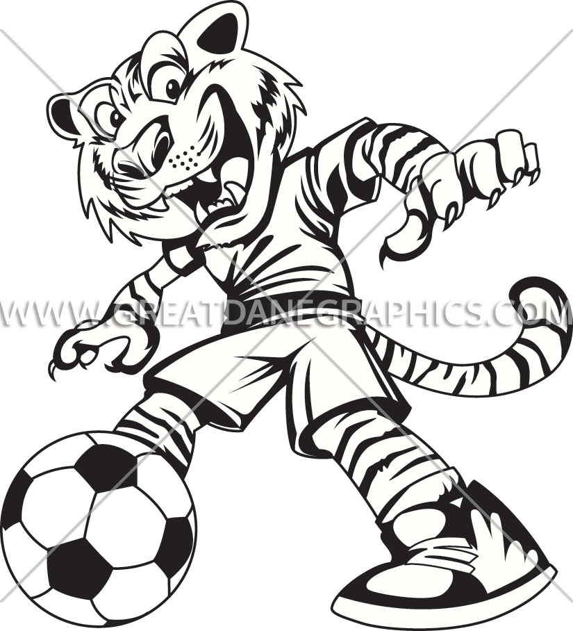 Kick Production Ready Artwork - Black White Tiger Playing Soccer (825x908)