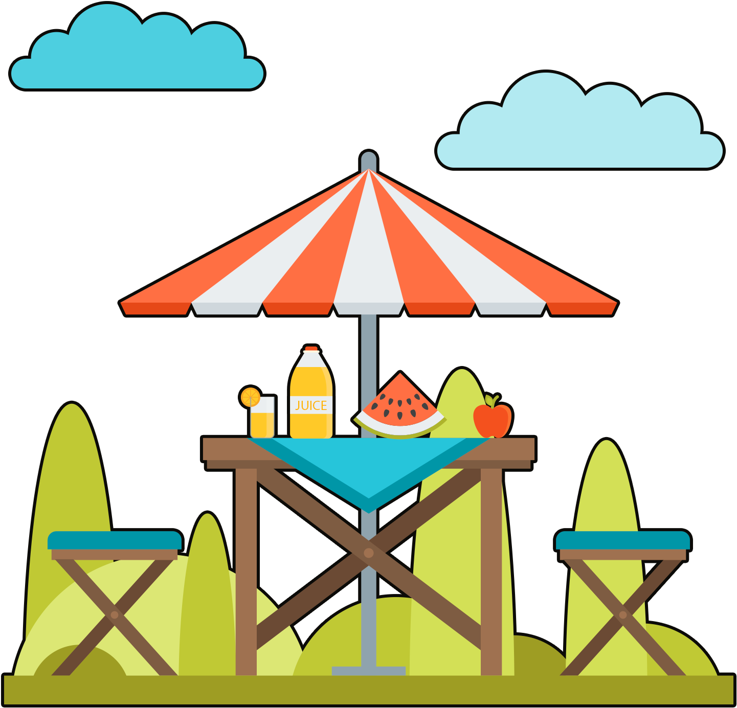 Outdoor Colored Hand Drawn Picnic Png And Psd - Cartoon (2000x2000)