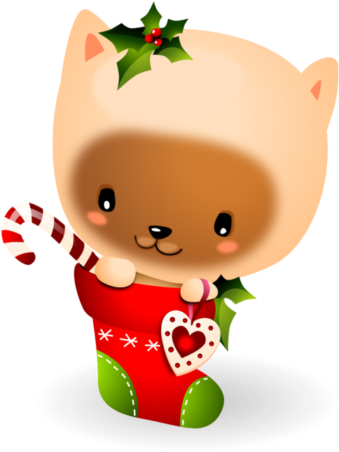 Kitten In Christmas Stocking - Cartoon (530x700)