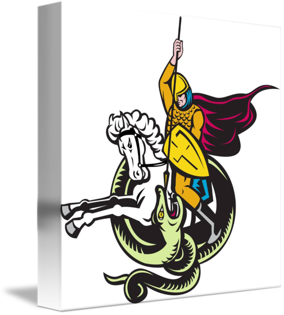 Knight Riding Horse Fighting Dragon Snake By Aloysius - English Dragon (585x650)