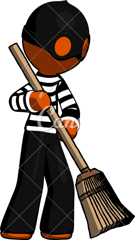 Thief Man Sweeping Area With Broom - Cleaning Broom Render (449x800)