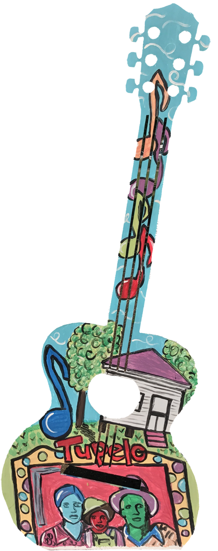 Colorful Metal Guitar At Elvis Presley Birthplace - Illustration (500x1124)