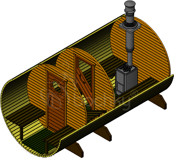 Barrel Sauna Standart With Porch - Проект Мини Бани (700x605)