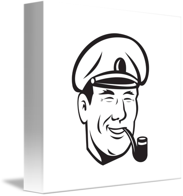 Sea Captain Smiling Smoke Pipe Retro By Aloysius Patrimonio - Cartoon Face Of Sea Captain (606x650)