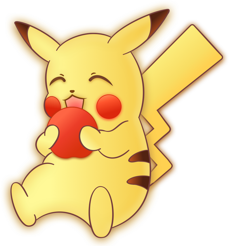 Pikachu Apple Nom By Pockycrumbs - Cartoon (871x918)