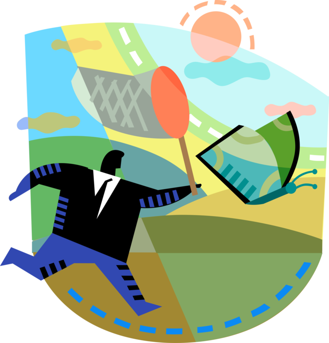 Vector Illustration Of Businessman Chases Elusive Financial - Vector Illustration Of Businessman Chases Elusive Financial (672x700)