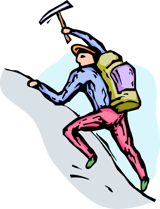 Vector Illustration Of Mountain Climber Climbs Rock - Vector Illustration Of Mountain Climber Climbs Rock (537x700)