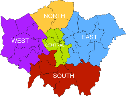 Sub Regions Of London, - London Map (440x340)