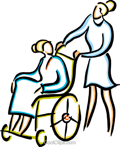 Nurse With A Person In A Wheelchair Royalty Free Vector - Patient In Wheelchair Clipart (394x480)