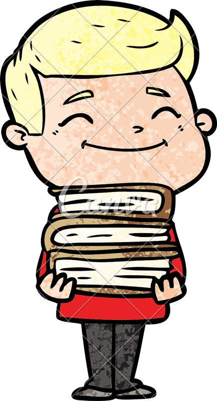 Happy Cartoon Man With Stack Of Books - Clipart Image Of Pouting Mouth In Black (433x800)