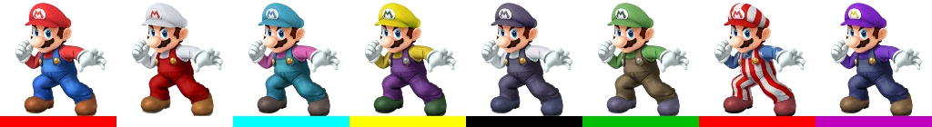 Mario Palette - Ssb4 Mario Alts (1024x140)