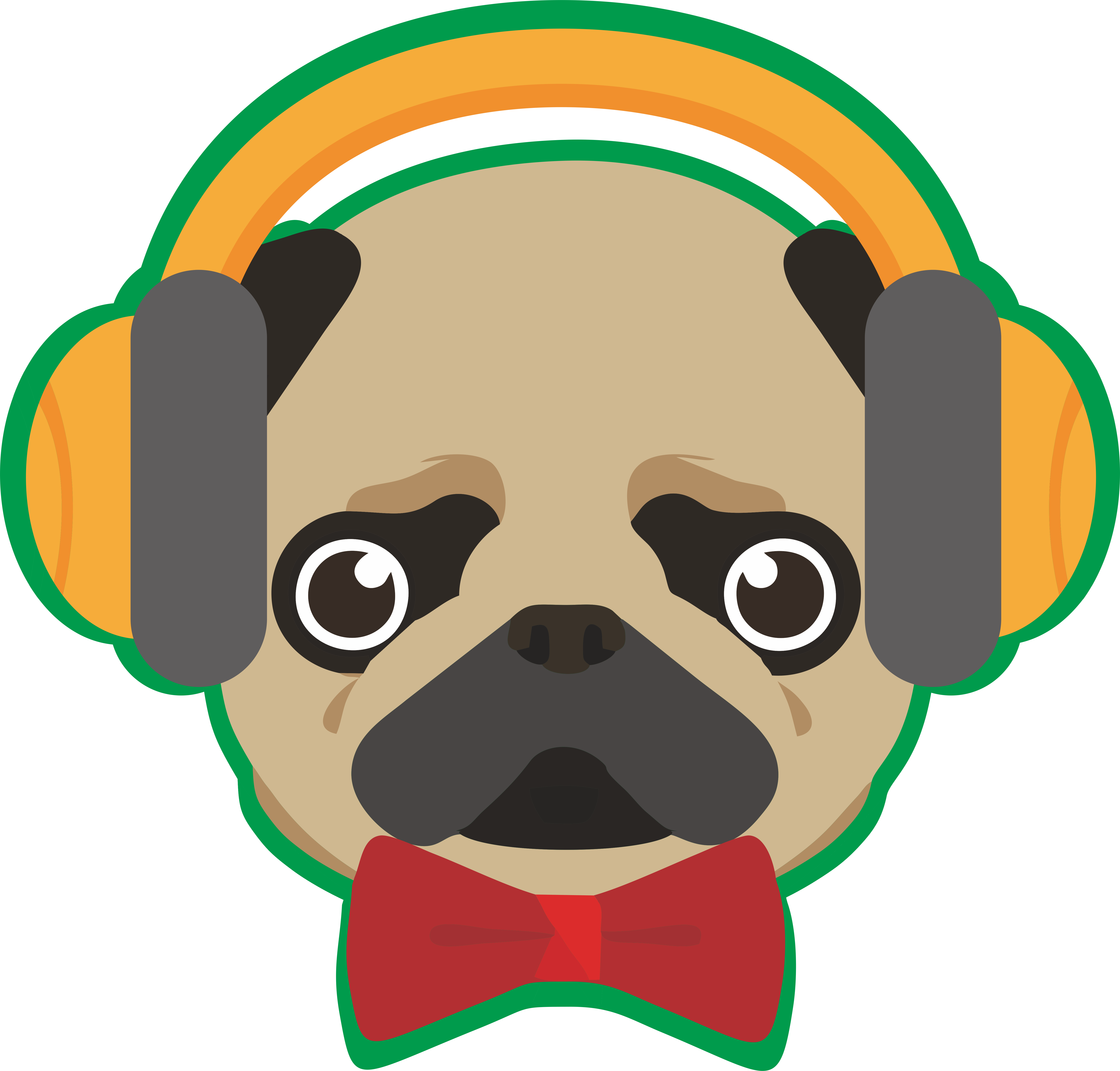 Free Clipart Black And White Puppy Dog - Pug (6010x5748)