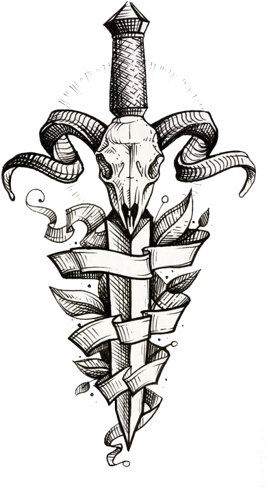 Decorative Tattoo Dagger Sleeve Painted Flash Hand - Skull Sword Tattoo (433x750)