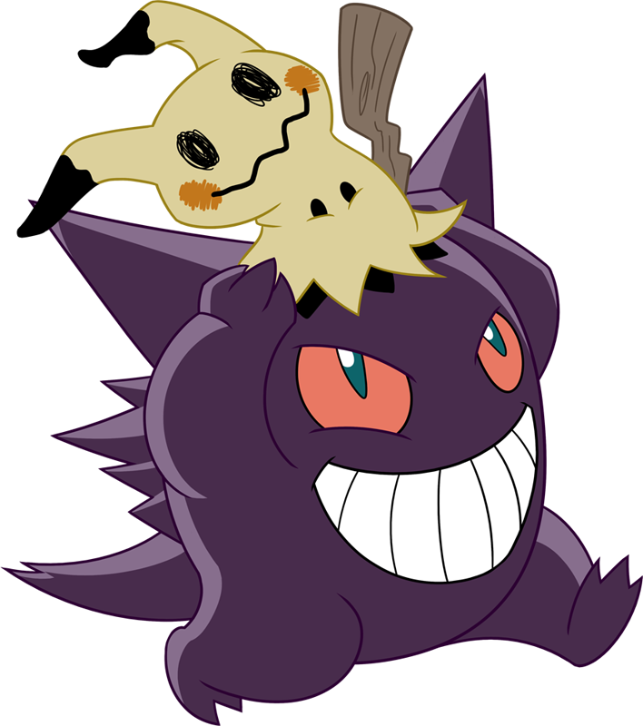 Gengar Welcomes New Fellow Ghost Mimikyu A Birthday - Mimikyu And Gengar (708x800)