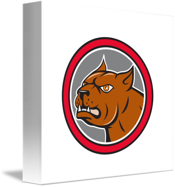 Pitbull Dog Mongrel Head Circle Side Cartoon By Aloysius - Cat Yawns (606x650)