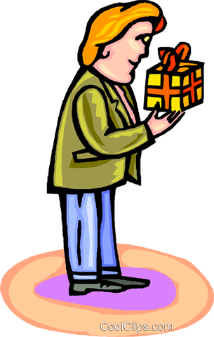 Man With A Gift Royalty Free Vector Clip Art Illustration - Man With A Gift Royalty Free Vector Clip Art Illustration (305x480)