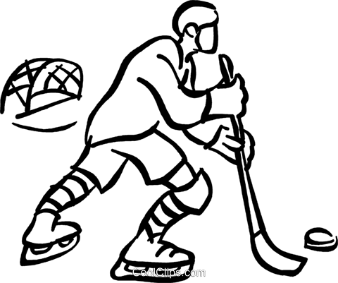 Hockey Player Royalty Free Vector Clip Art Illustration - Line Art (480x401)