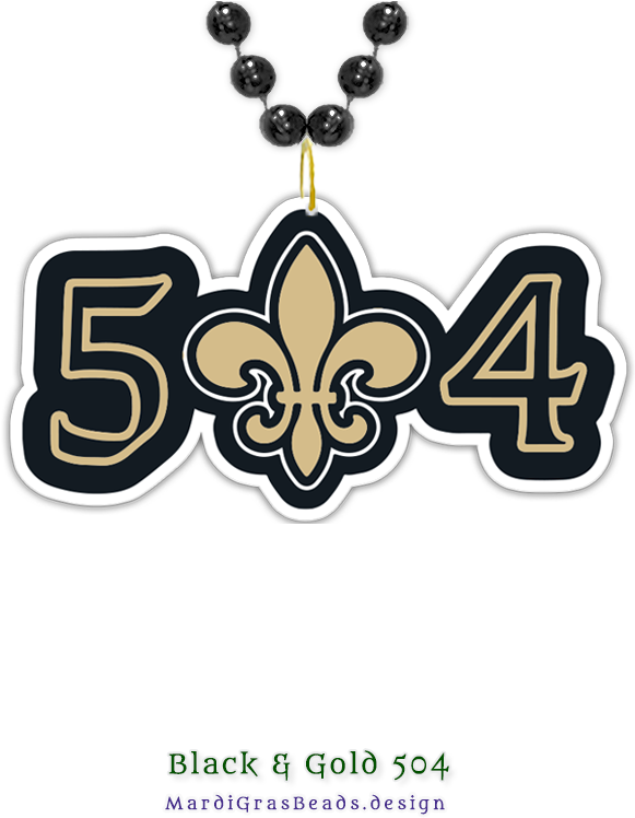 Black And Gold 504 Strung On Black Mardi Gras Beads - Emblem (650x765)