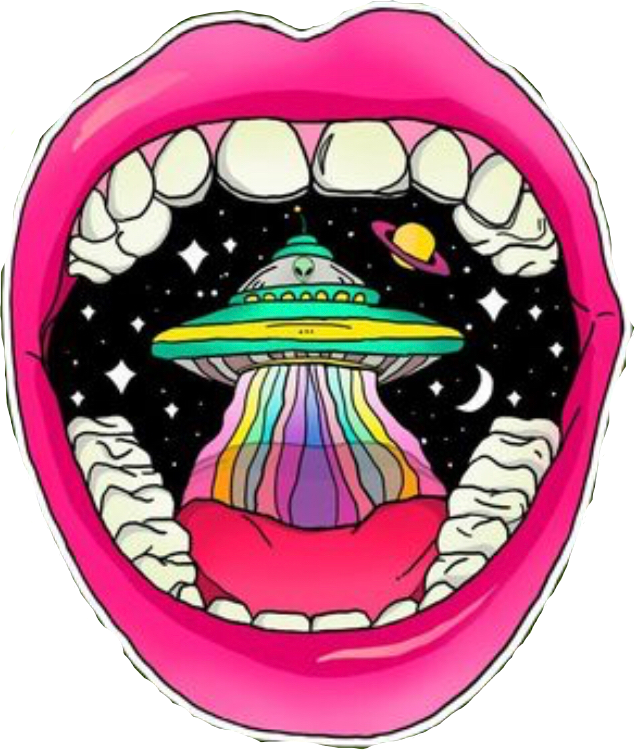 Trippy Rainbow Lips Alien Mouth Space Pink Freetoedit - Psychedelic Mouth (635x750)