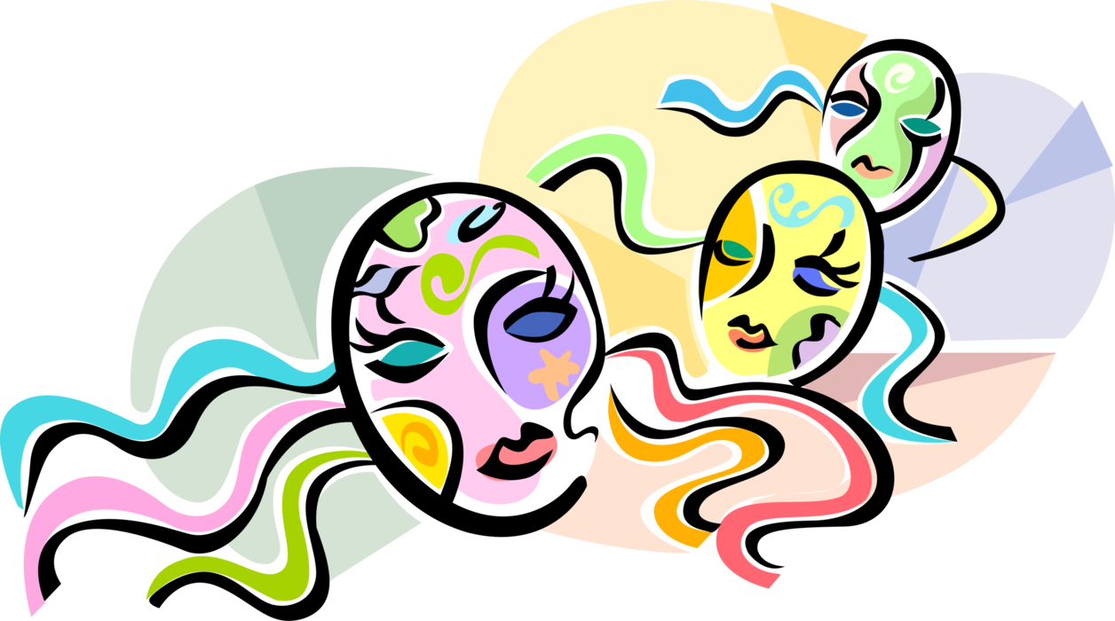 Vector Illustration Of Hebrew Jewish Purim Masks - Multiple Identities (1256x700)