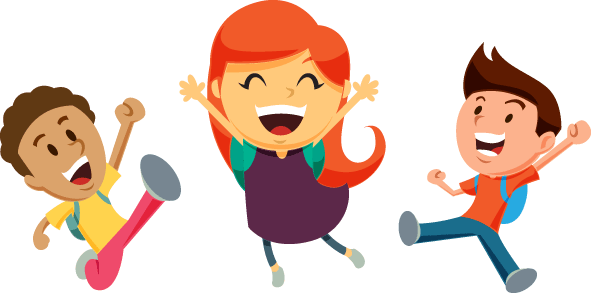 Three Kids Cheering - Cartoon Kids Cheering (591x293)