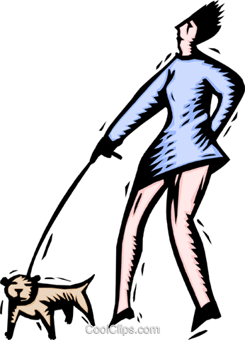 Woman Walking Dog Royalty Free Vector Clip Art Illustration - Person Walking (346x480)