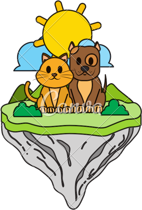 Color Cat And Dog Friends In Float Island - Illustration (800x800)