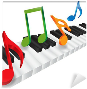 Piano Keyboard And 3d Music Notes Illustration Wall - Teclado Y Notas Musicales (400x400)