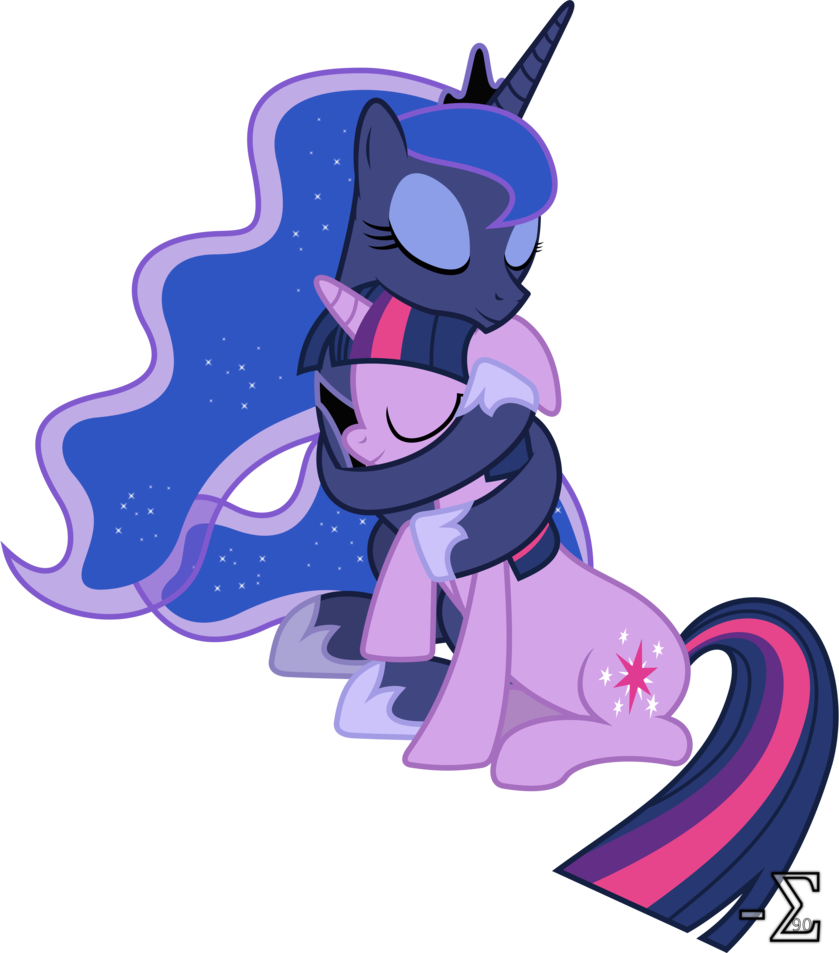 Vector Black And White Stock Cuddle Drawing Fanfiction - Princess Luna And Twilight Sparkle (839x953)