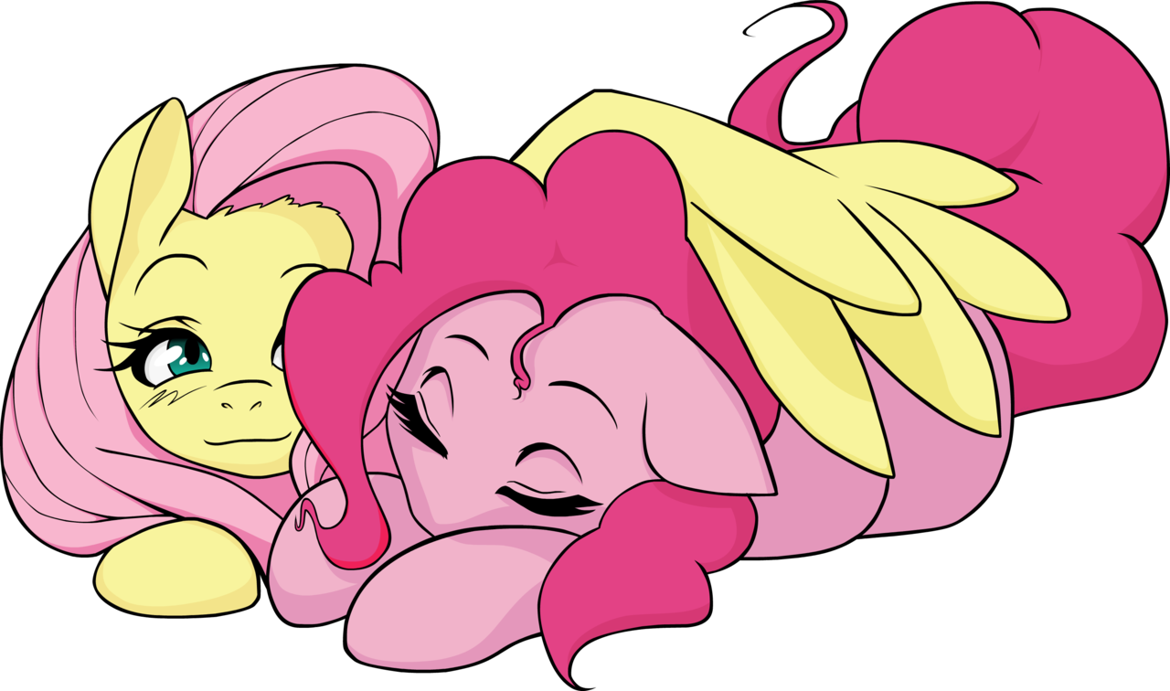 Cuddling Clipart Comforting - My Little Pony Fluttershy And Pinkie Pie Sleeping (1280x756)
