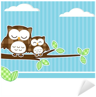 Card With Two Owls On Branch With Textile Background - Buho Con Su Hijo Fondo De Pantalla (400x400)