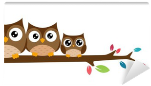 Owls Family Sat On A Tree Branch Wall Mural • Pixers® - Owl On A Branch Clipart (400x400)