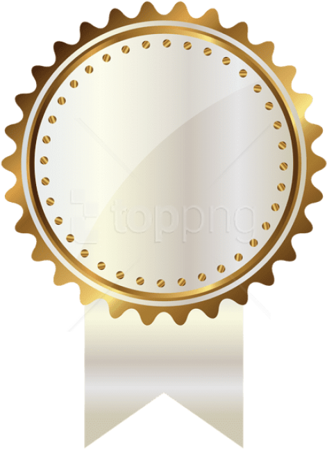Free Png Download White And Gold Seal With Ribbon Clipart - Gold Seal Ribbon Png (480x660)