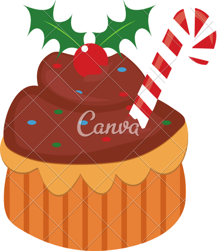 Cupcake With Holly Berry And Candy Cane - Cupcake (693x800)