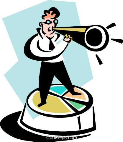 Businessman Standing On A Pie Chart Royalty Free Vector - Illustration (417x480)